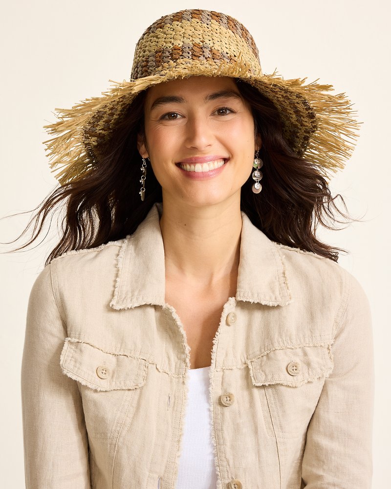 Waverly Frayed Edge Raffia Sun Hat Brown | Tommy Bahama Trusted - Waverly Frayed Edge Raffia Sun Hat
