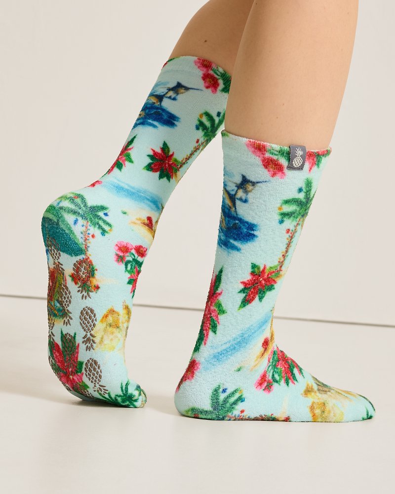 Island Soft® Holiday Santa Socks Lt Sky Blue | Tommy Bahama Discount - Island Soft® Holiday Santa Socks