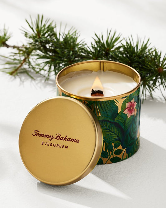 Evergreen 10.6-oz. Floral Embossed Candle Tin Evergreen | Tommy Bahama Sale - Evergreen 10.6-oz. Floral Embossed Candle Tin