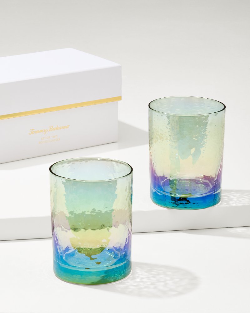 Luster Rocks Glasses — Set of 2 Light Blue | Tommy Bahama Classic - Luster Rocks Glasses — Set of 2