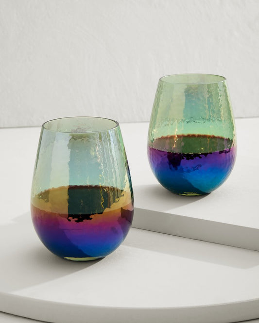 Luster Stemless Wine Glasses — Set of 2 Light Blue | Tommy Bahama New - Luster Stemless Wine Glasses — Set of 2