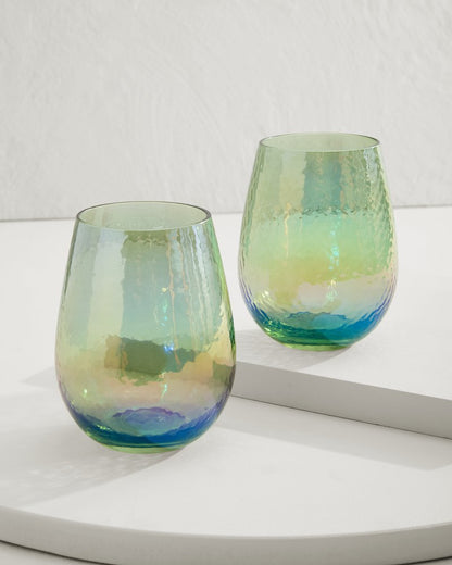 Luster Stemless Wine Glasses — Set of 2 Light Blue | Tommy Bahama New - Luster Stemless Wine Glasses — Set of 2