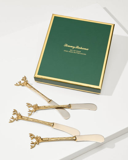 Brass and Stainless Steel Stag Butter Knives - Set of 4 Gold | Tommy Bahama Classic - Brass and Stainless Steel Stag Butter Knives - Set of 4