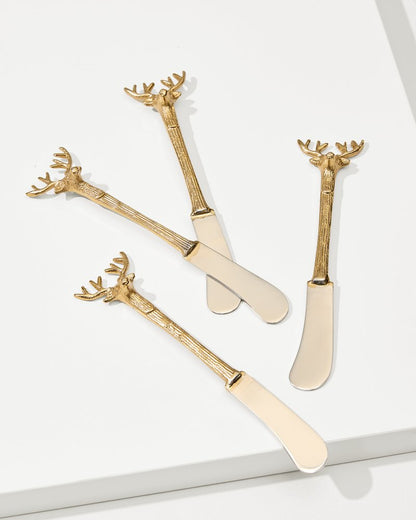 Brass and Stainless Steel Stag Butter Knives - Set of 4 Gold | Tommy Bahama Classic - Brass and Stainless Steel Stag Butter Knives - Set of 4