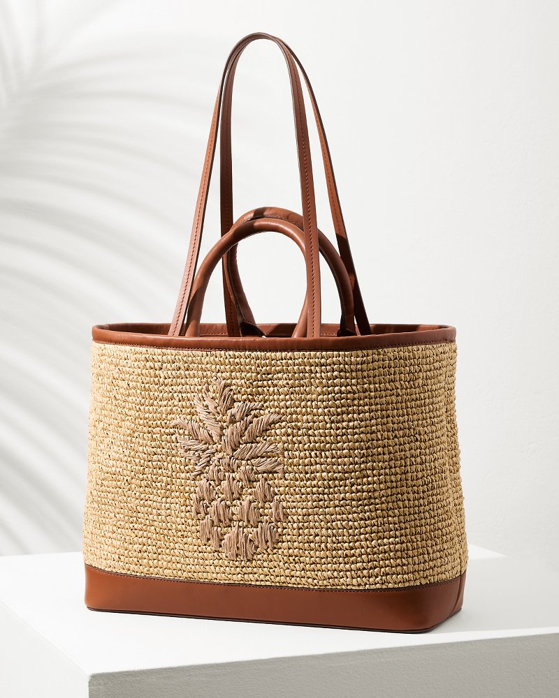 Raffia & Leather Pineapple Tote Tan | Tommy Bahama Best Seller - Raffia & Leather Pineapple Tote