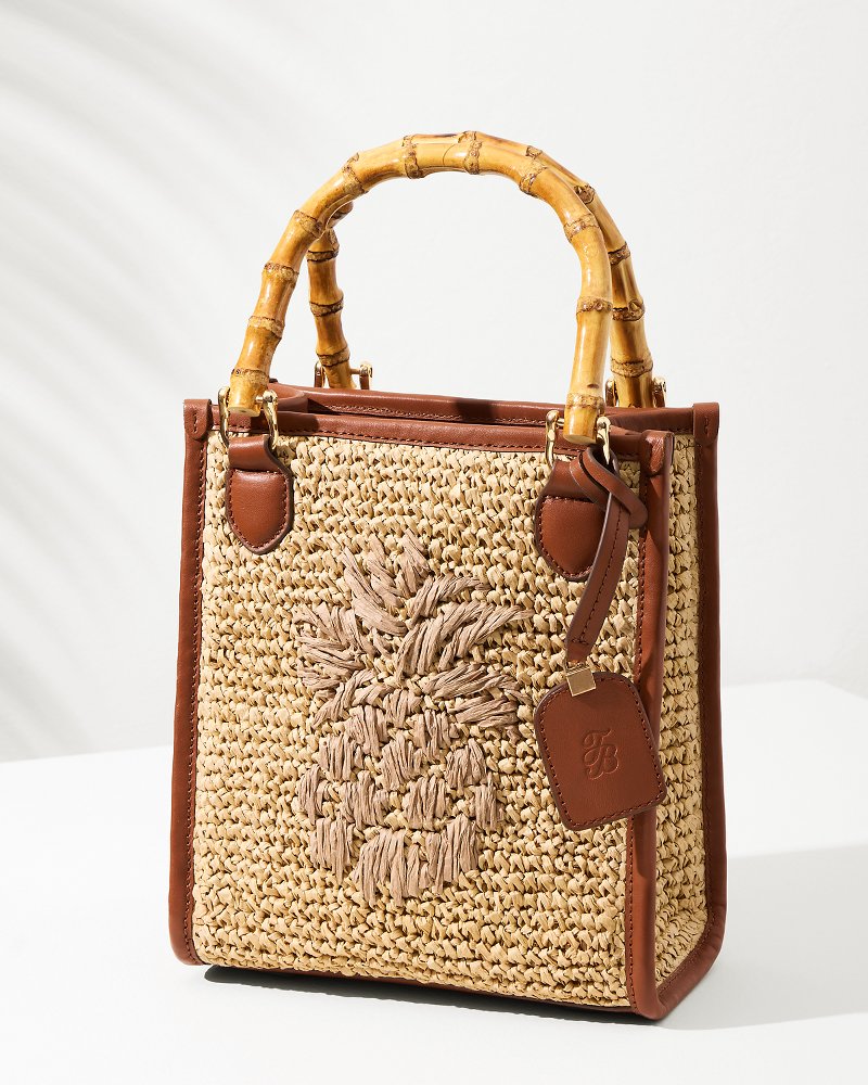 Raffia & Leather Bamboo Mini Tote Tan | Tommy Bahama Quality - Raffia & Leather Bamboo Mini Tote