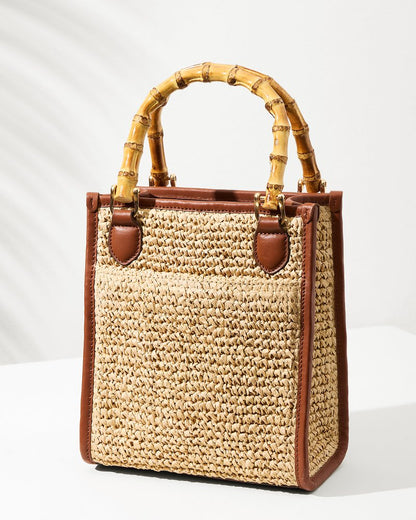 Raffia & Leather Bamboo Mini Tote Tan | Tommy Bahama Quality - Raffia & Leather Bamboo Mini Tote