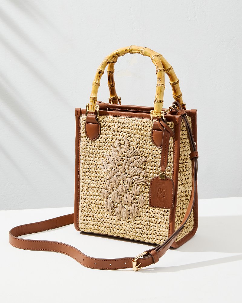Raffia & Leather Bamboo Mini Tote Tan | Tommy Bahama Quality - Raffia & Leather Bamboo Mini Tote