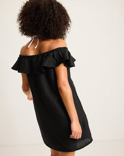St. Lucia Linen-Blend Off-the-Shoulder Coverup Dress Black | Tommy Bahama Hot Sale - St. Lucia Linen-Blend Off-the-Shoulder Coverup Dress