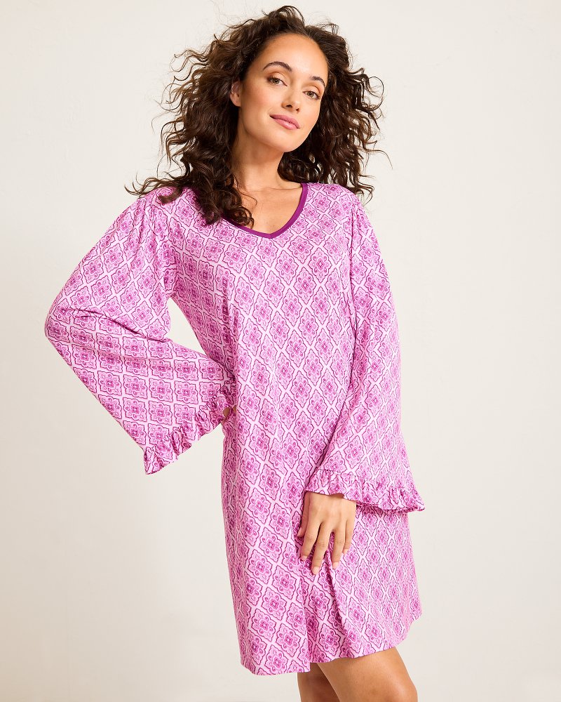 Jersey Long-Sleeve Short Sleep Dress Iced Purple | Tommy Bahama Signature - Jersey Long-Sleeve Short Sleep Dress