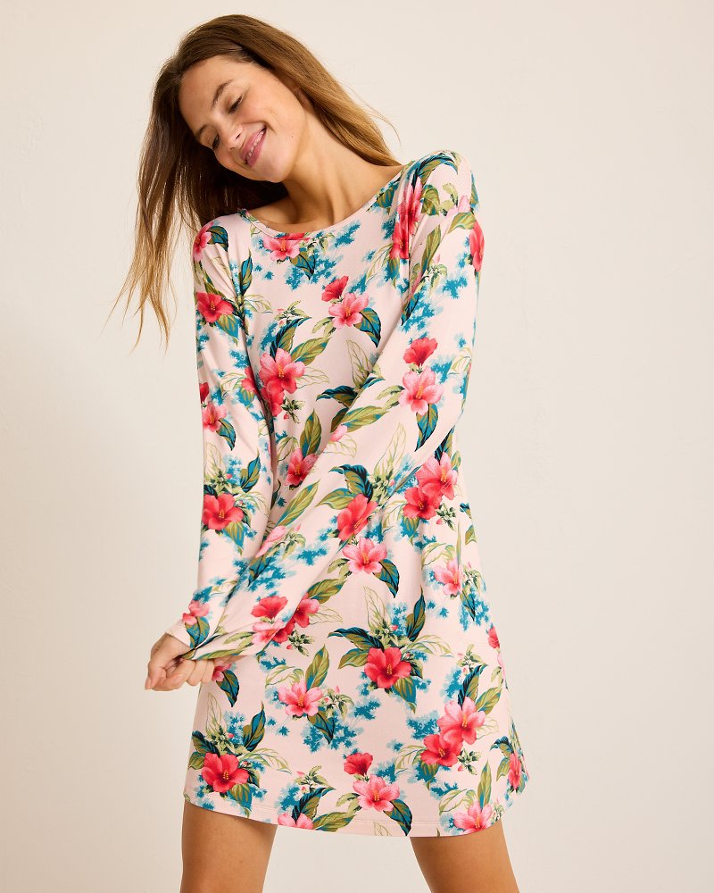 Knit Long-Sleeve Short Sleep Dress Coconut Cream | Tommy Bahama Deals - Knit Long-Sleeve Short Sleep Dress