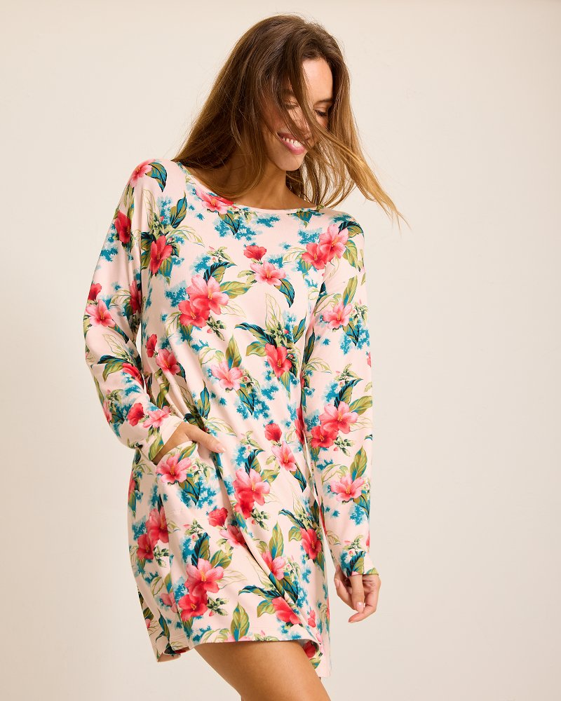 Knit Long-Sleeve Short Sleep Dress Coconut Cream | Tommy Bahama Deals - Knit Long-Sleeve Short Sleep Dress