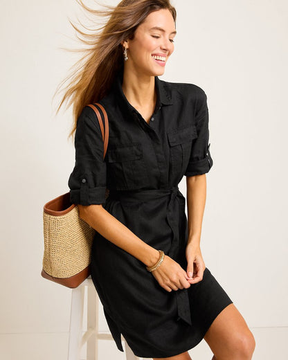 Two Palms Patch-Pocket Linen Dress Black | Tommy Bahama Essential - Two Palms Patch-Pocket Linen Dress