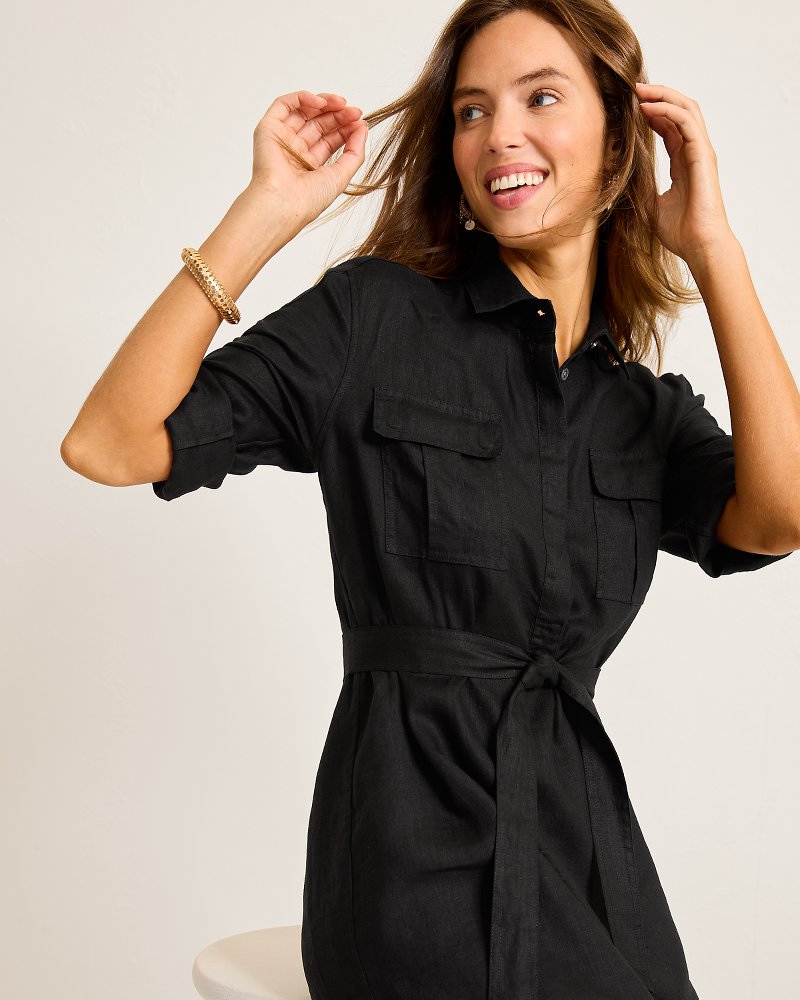 Two Palms Patch-Pocket Linen Dress Black | Tommy Bahama Essential - Two Palms Patch-Pocket Linen Dress