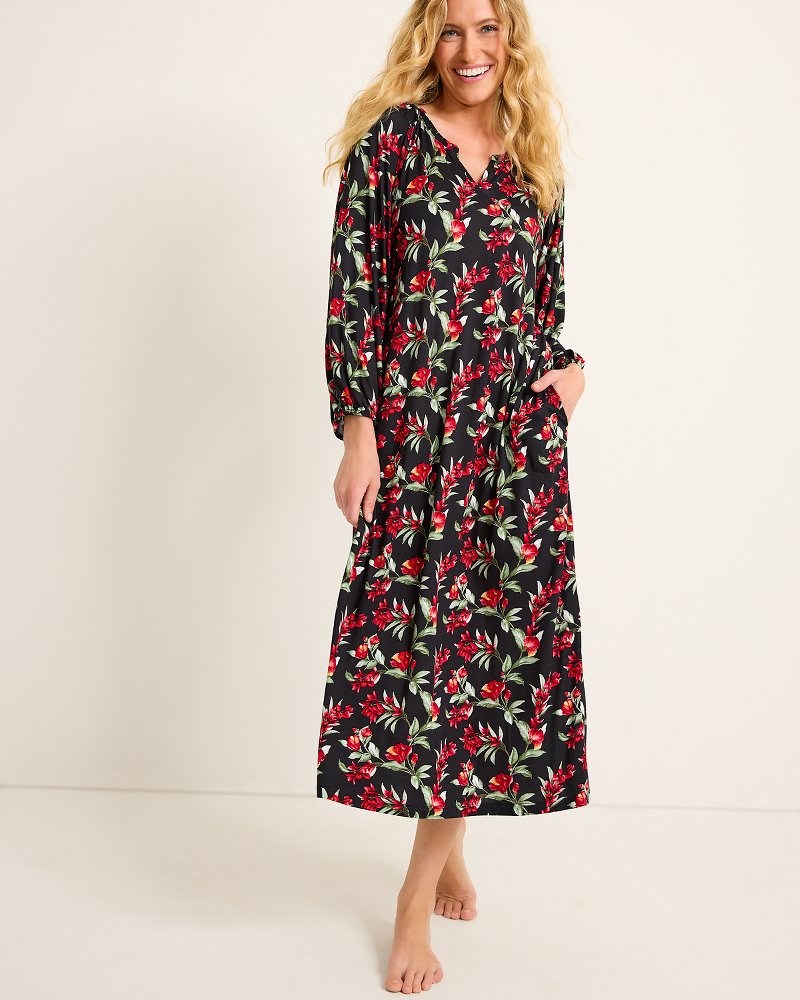 Jersey Long-Sleeve Maxi Sleep Dress Black Cherry | Tommy Bahama Discount - Jersey Long-Sleeve Maxi Sleep Dress