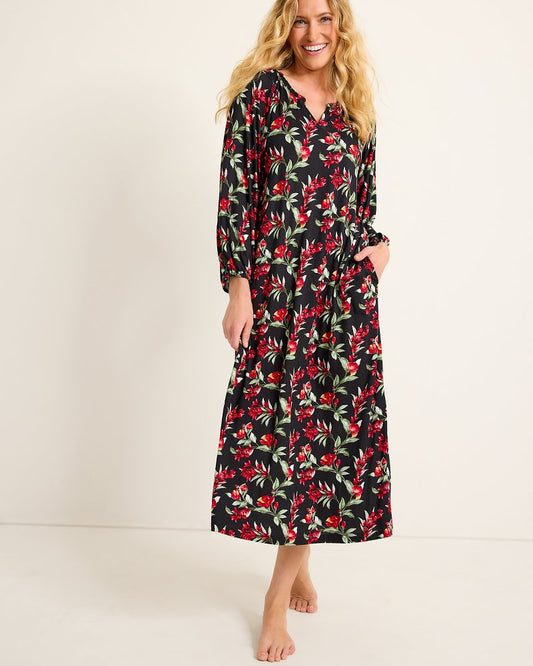 Jersey Long-Sleeve Maxi Sleep Dress Black Cherry | Tommy Bahama Discount - Jersey Long-Sleeve Maxi Sleep Dress