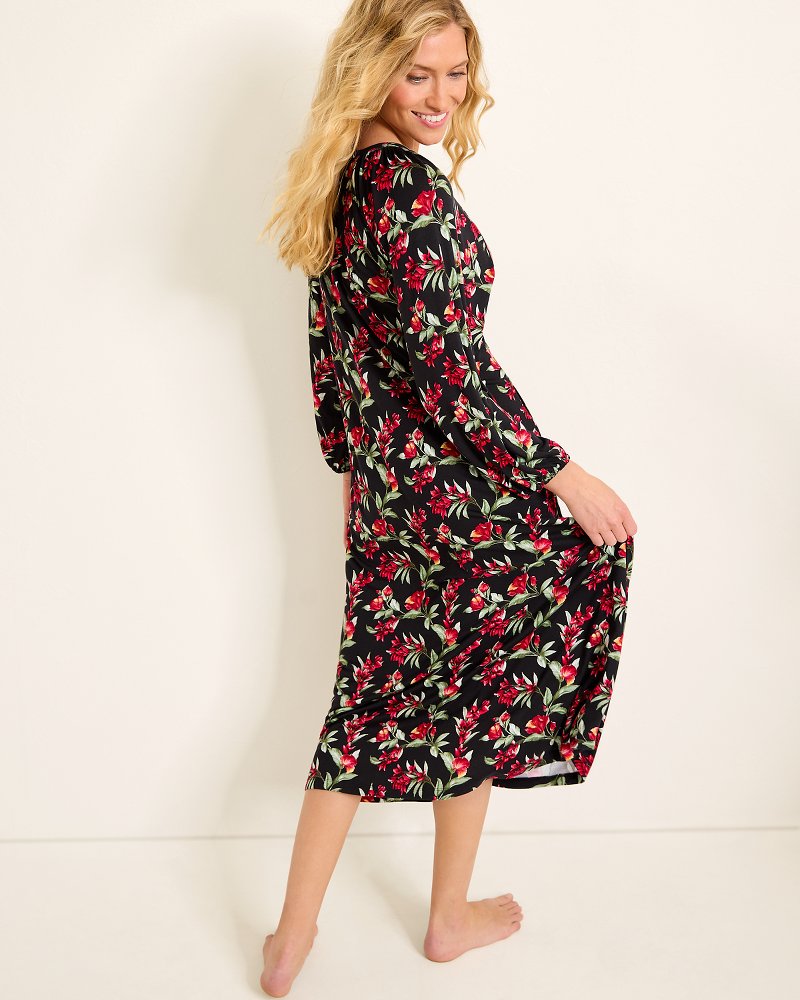 Jersey Long-Sleeve Maxi Sleep Dress Black Cherry | Tommy Bahama Discount - Jersey Long-Sleeve Maxi Sleep Dress