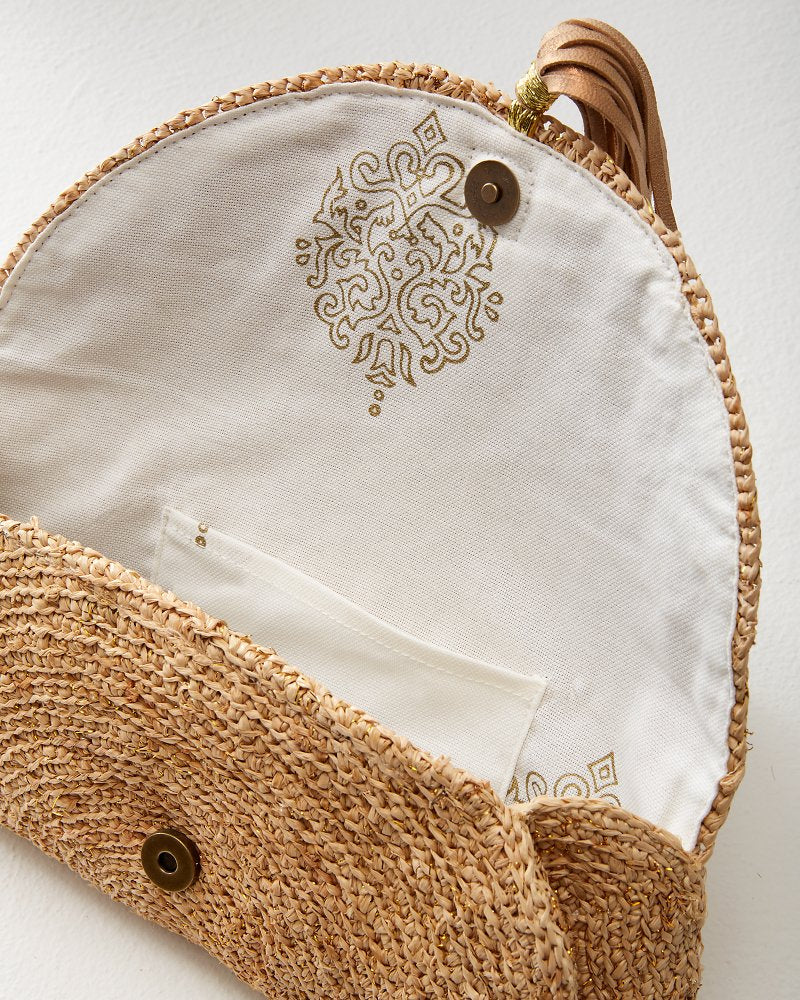 Islamora Lux Crocheted Raffia Clutch Natural | Tommy Bahama Classic - Islamora Lux Crocheted Raffia Clutch