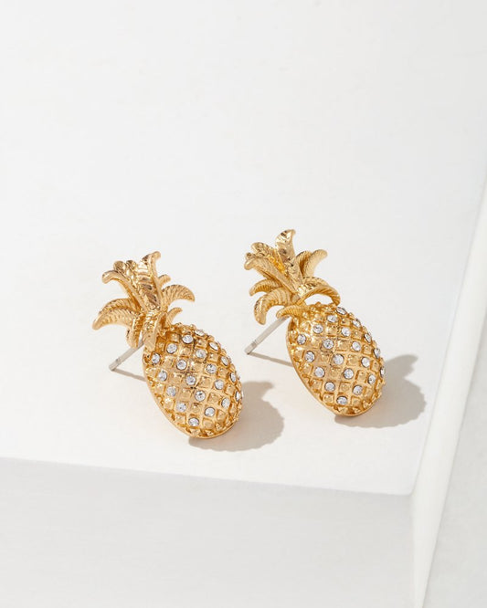 Tropical Blooms Pineapple Stud Earrings Gold | Tommy Bahama Special Offer - Tropical Blooms Pineapple Stud Earrings